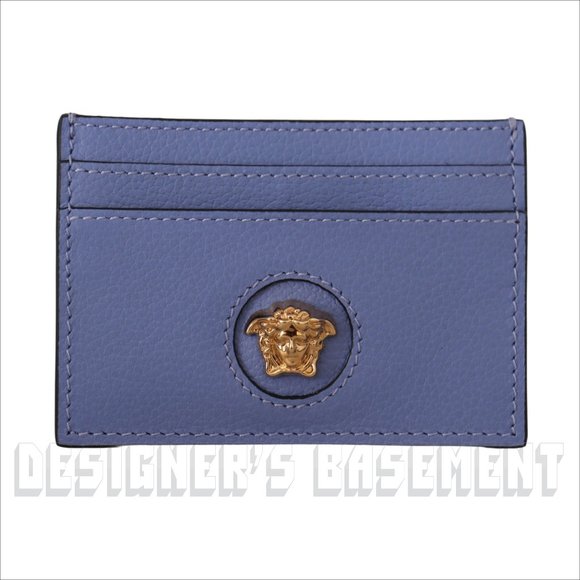 VERSACE violet gold La MEDUSA gold Logo embossed Leather Card Case hold wallet - Picture 1 of 6